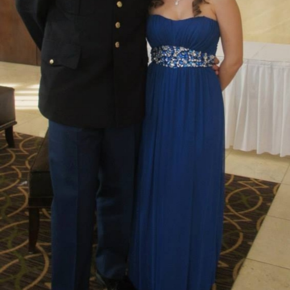 Royal Blue Jeweled Strapless Gown